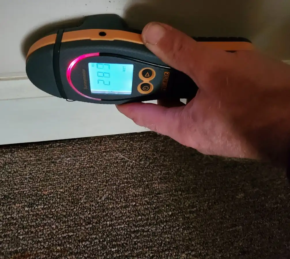 Moisture detection at baseboard during Burst Pipe Cleanup in Mint Hill